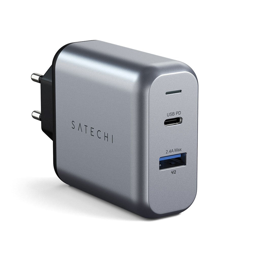 Satechi USB-C 30W PD Vægoplader m. USB-A & USB-C - Space Grey