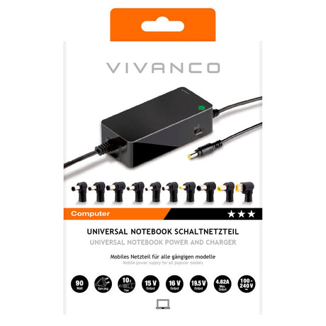 Vivanco Laptop Oplader 90W - inkl. 10 x Adaptere - Sort