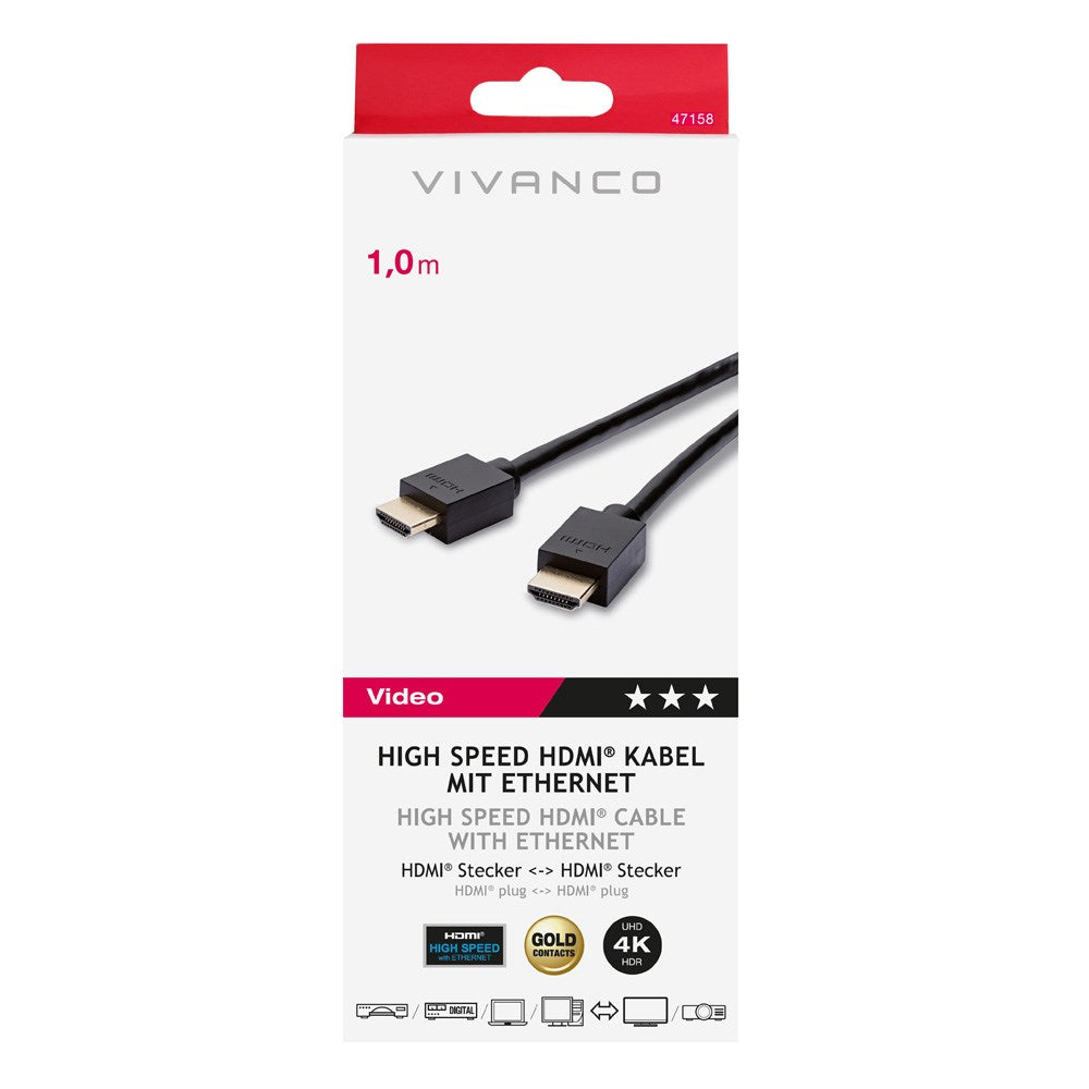 Vivanco HDMI 2.0 Han til Han Kabel - 4K / 60Hz - 1m - Sort
