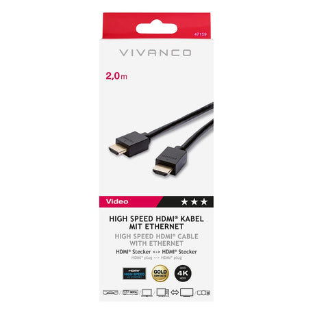 Vivanco HDMI 2.0 Han til Han Kabel - 4K / 60Hz - 2m - Sort