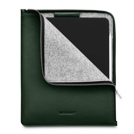 Woolnut Ægte Læder Sleeve til iPad / Tablet (26.5 x 32.5 cm) - Grøn